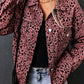 Leopard Raw Hem Button Up Denim Jacket