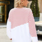 Slit Contrast Striped Long Sleeve Sweatshirt