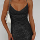 Cowl Neck Contrast Sequin Sleeveless Mini Dress