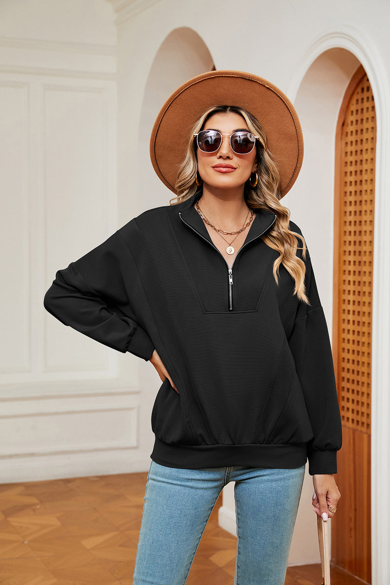 Half-Zip Dropped Shoulder Sweatshirt Black