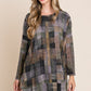 BOMBOM Plaid Round Neck Long Sleeve Top