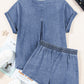 Round Neck Short Sleeve Top and Shorts Denim Set