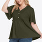 Plus Size Buttoned V-Neck Frill Trim Babydoll Blouse