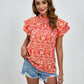 Ditsy Floral Mock Neck Flounce Sleeve Blouse