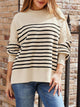 Striped Round Neck Long Sleeve Sweatshirt Tan