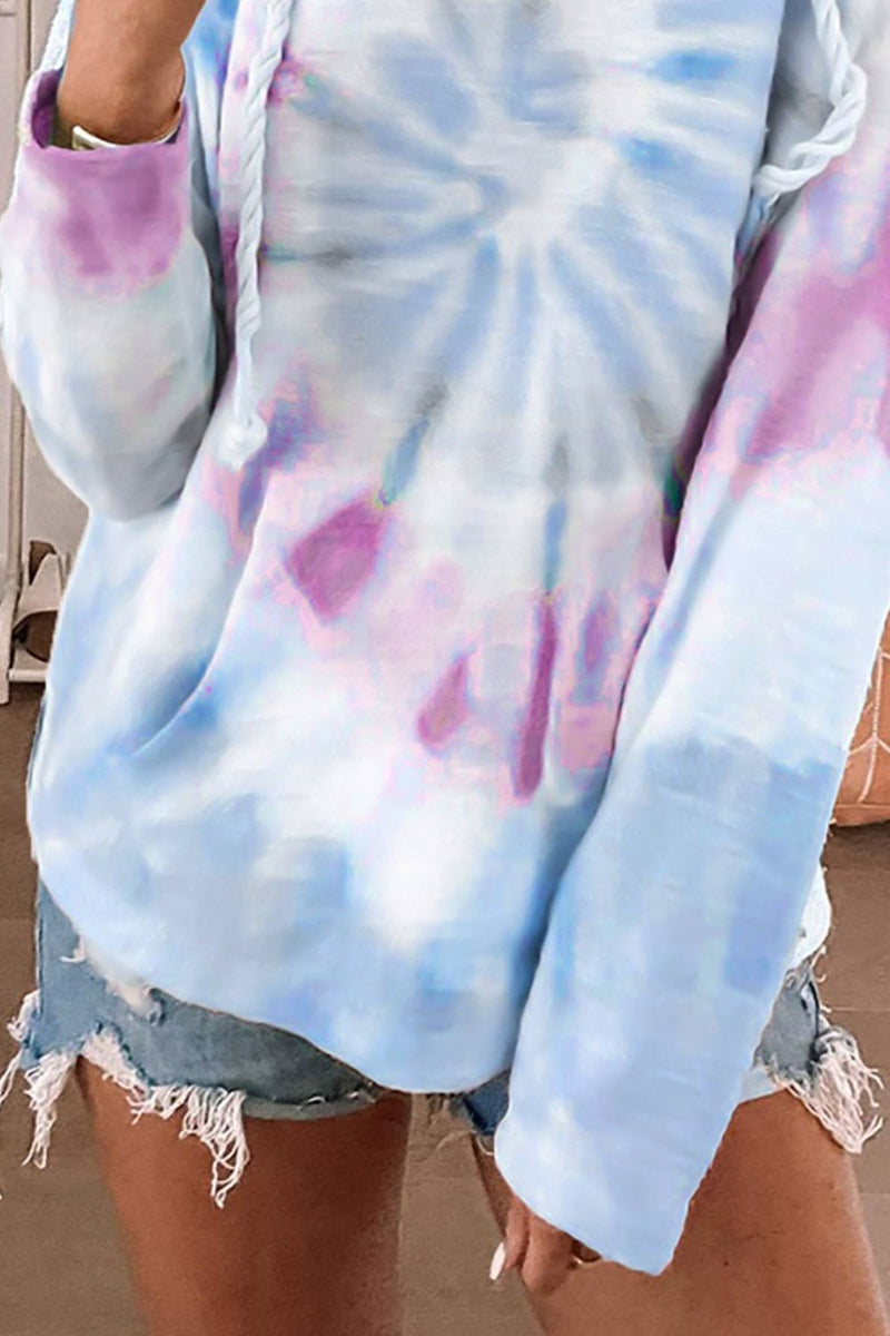 Drawstring Tie-Dye Long Sleeve Hoodie