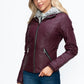 YMI Faux Layered Double-Zipper Jacket with Fuzzy Hood