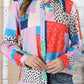 Double Take Patchwork Puff Sleeve Collared Shirt