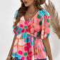 Printed V-Neck Babydoll Blouse