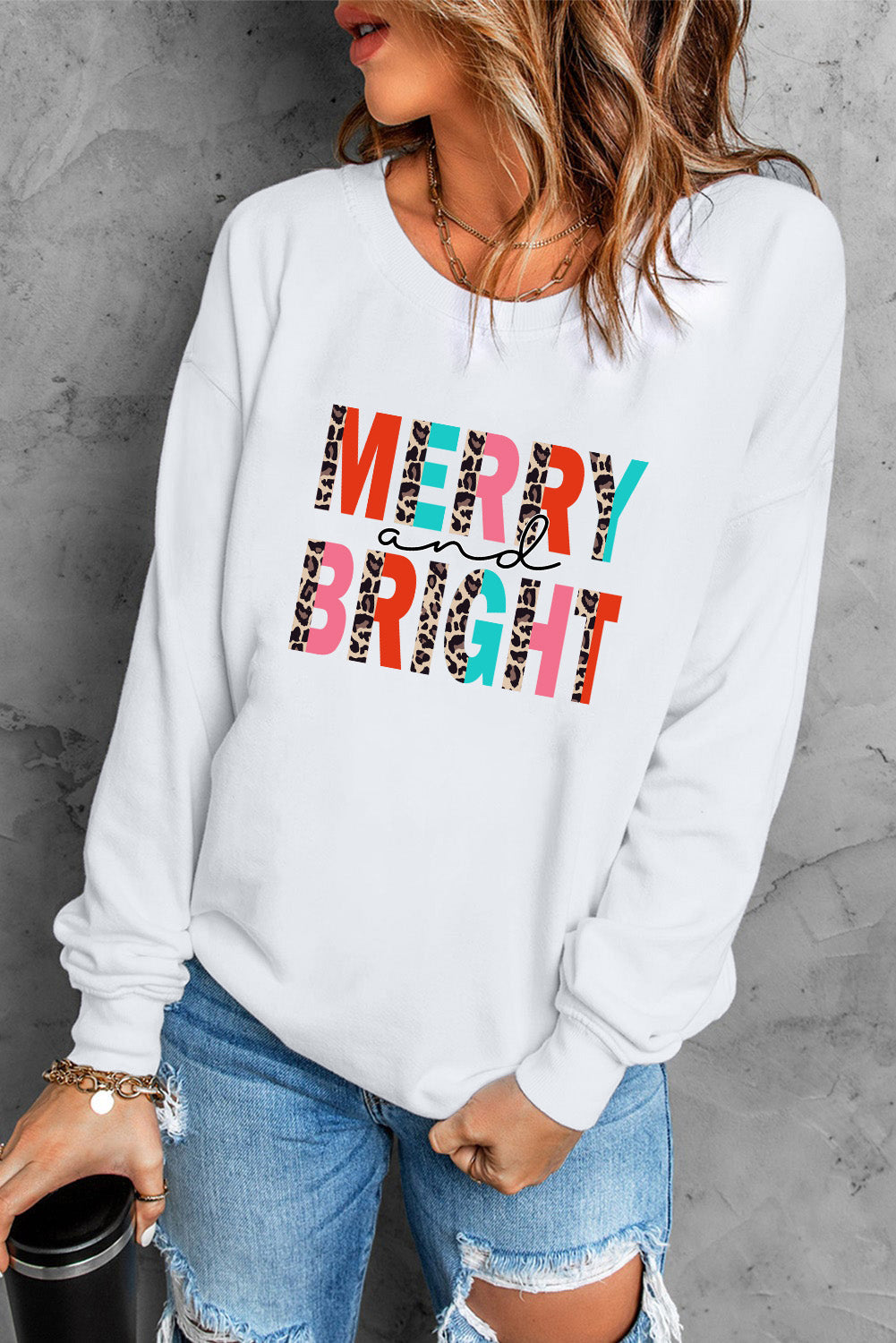 MERRY AND BRIGHT Graphic Sweatshirt White
