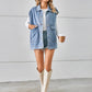 Pocketed Button Up Sleeveless Denim Jacket