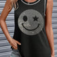 Rhinestone Smile Face Round Neck Tank