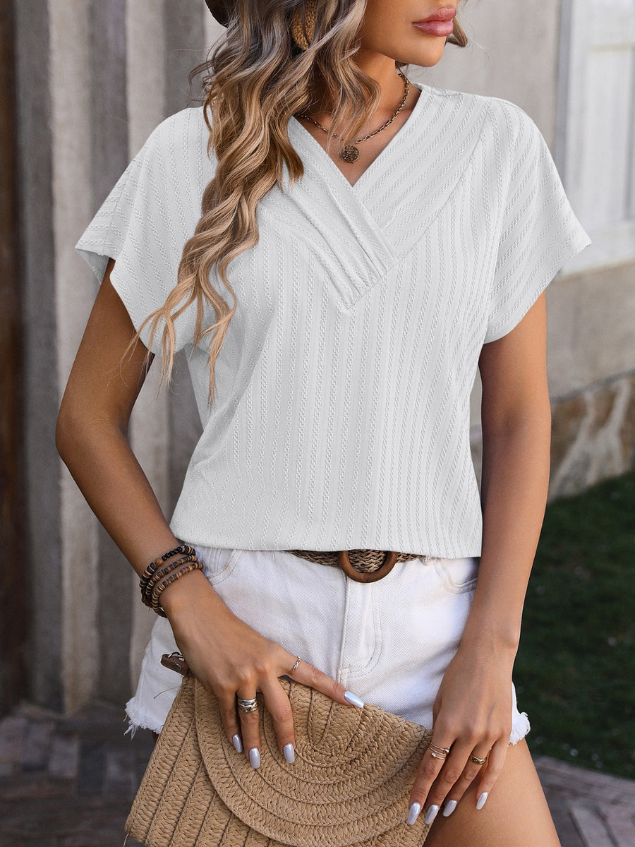 Mandy Textured Surplice Short Sleeve Blouse White