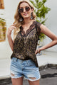 Shiny Leopard Spliced Lace Scalloped Tank Matcha Green