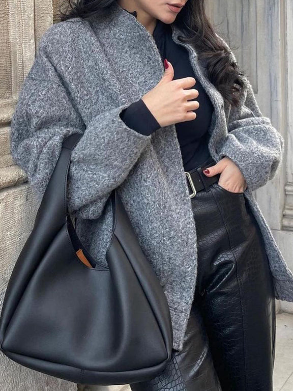 Full Size Snap Down Drop Shoulder Jacket Dark Gray