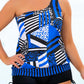 Plus Size Patchwork Tied One-Shoulder Tankini Set