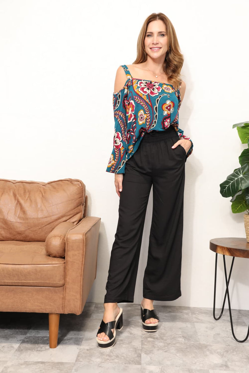 Sew In Love Full Size Floral Cold Shoulder Blouse