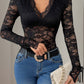 Perfee Lace V-Neck Long Sleeve Bodysuit