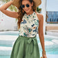 Printed Grecian Neck Top and Shorts Set