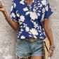 Flower Notched Short Sleeve Blouse