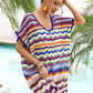 Rainbow Stripe Scalloped V-Neck Cover-Up Dress