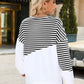 Slit Contrast Striped Long Sleeve Sweatshirt