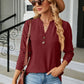 Notched Neck Long Sleeve Buttoned Blouse