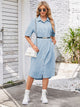 Button Up Dropped Shoulder Denim Dress Light Blue