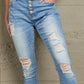 Baeful Button Front Frayed Ankle Skinny Jeans