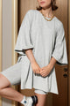 Slit Round Neck Top and Shorts Set Gray