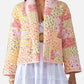 Printed Patchwork Open Front Cardigan with Pockets