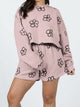 Floral Dropped Shoulder Sweatshirt and Shorts Set Dusty Pink