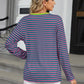 Striped Notched Long Sleeve T-Shirt