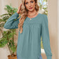 Ruched Round Neck Long Sleeve Blouse