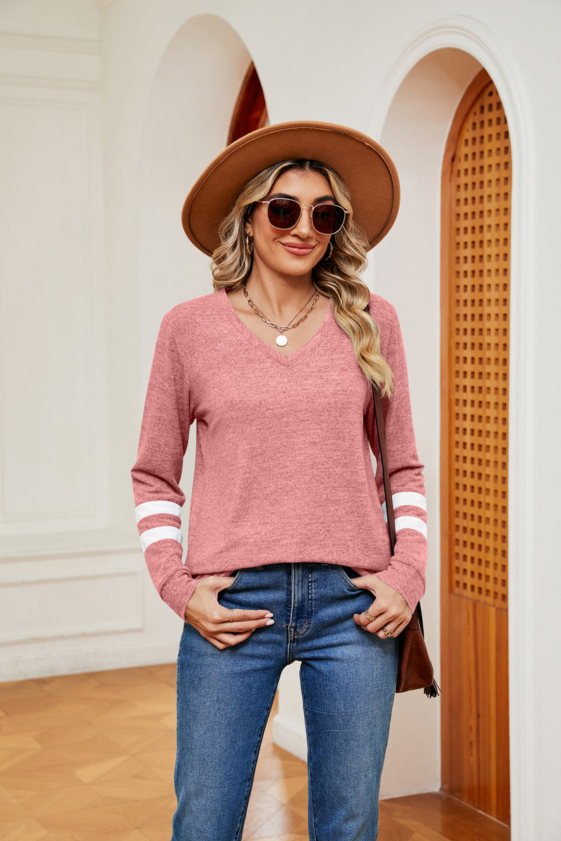 V-Neck Long Sleeve T-Shirt Dusty Pink