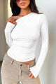 Single Shoulder Long Sleeve T-Shirt White