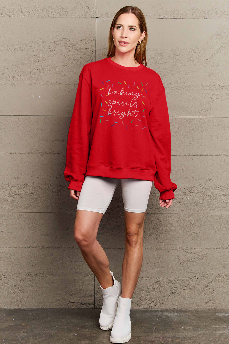 Simply Love Full Size Letter Graphic Round Neck Long Sleeve Sweatshirt