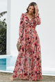 Floral Frill Trim Flounce Sleeve Plunge Maxi Dress Floral