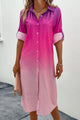 Gradient Long Sleeve Shirt Dress Hot Pink