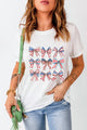 Bow Graphic Round Neck Short Sleeve T-Shirt White