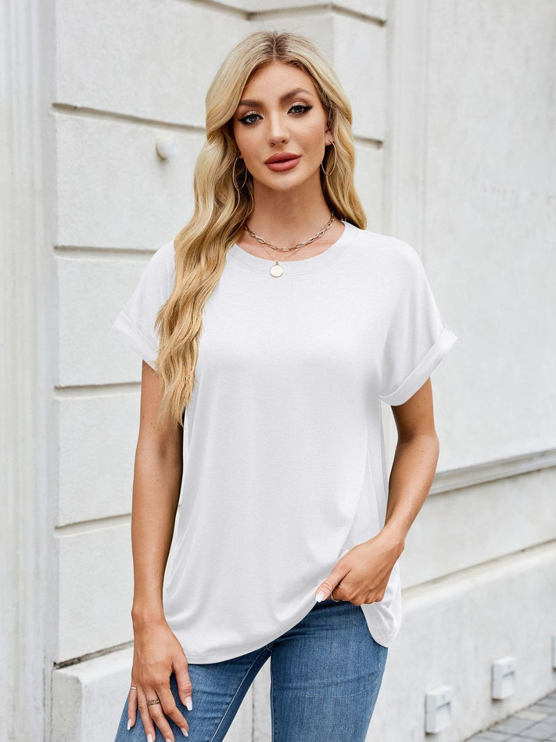 Florira Round Neck Short Sleeve T-Shirt White