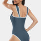 Contrast Trim Wide Strap One-Piece Swimwear