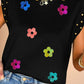 Studded Flower Round Neck Cap Sleeve Blouse