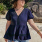 Plus Size Peplum V-Neck Short Sleeve Blouse