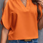 Notched Cold Shoulder Half Sleeve Blouse