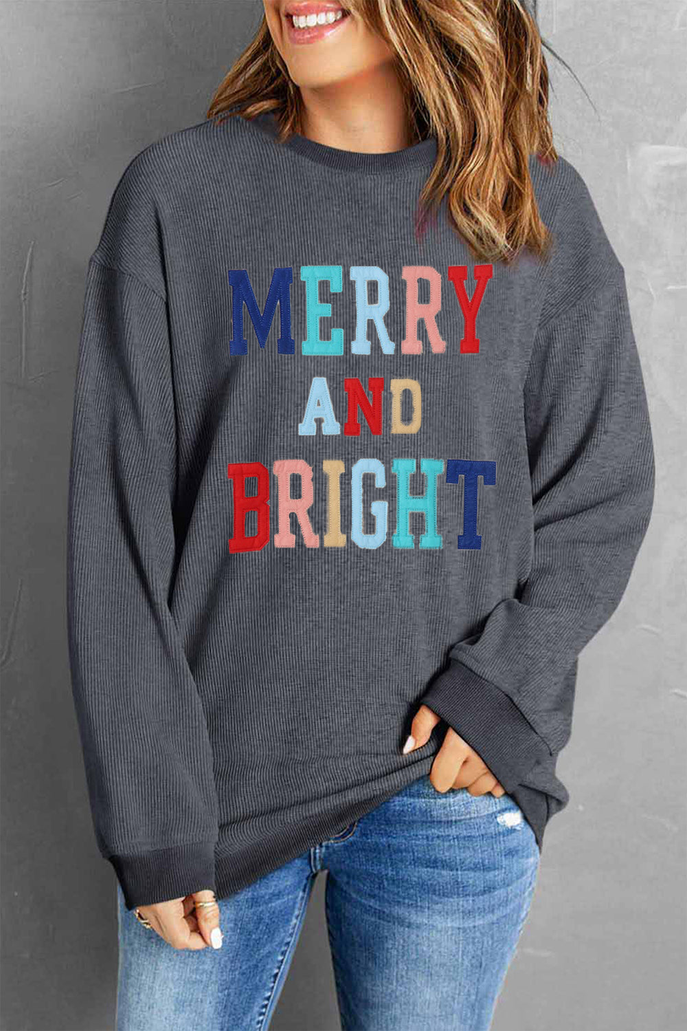 MERRY AND BRIGHT Graphic Sweatshirt Dark Gray