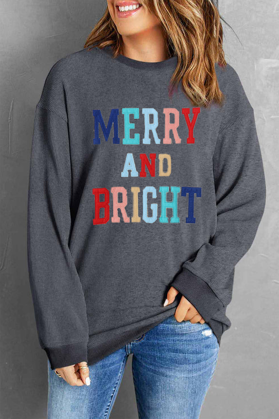 MERRY AND BRIGHT Graphic Sweatshirt Dark Gray