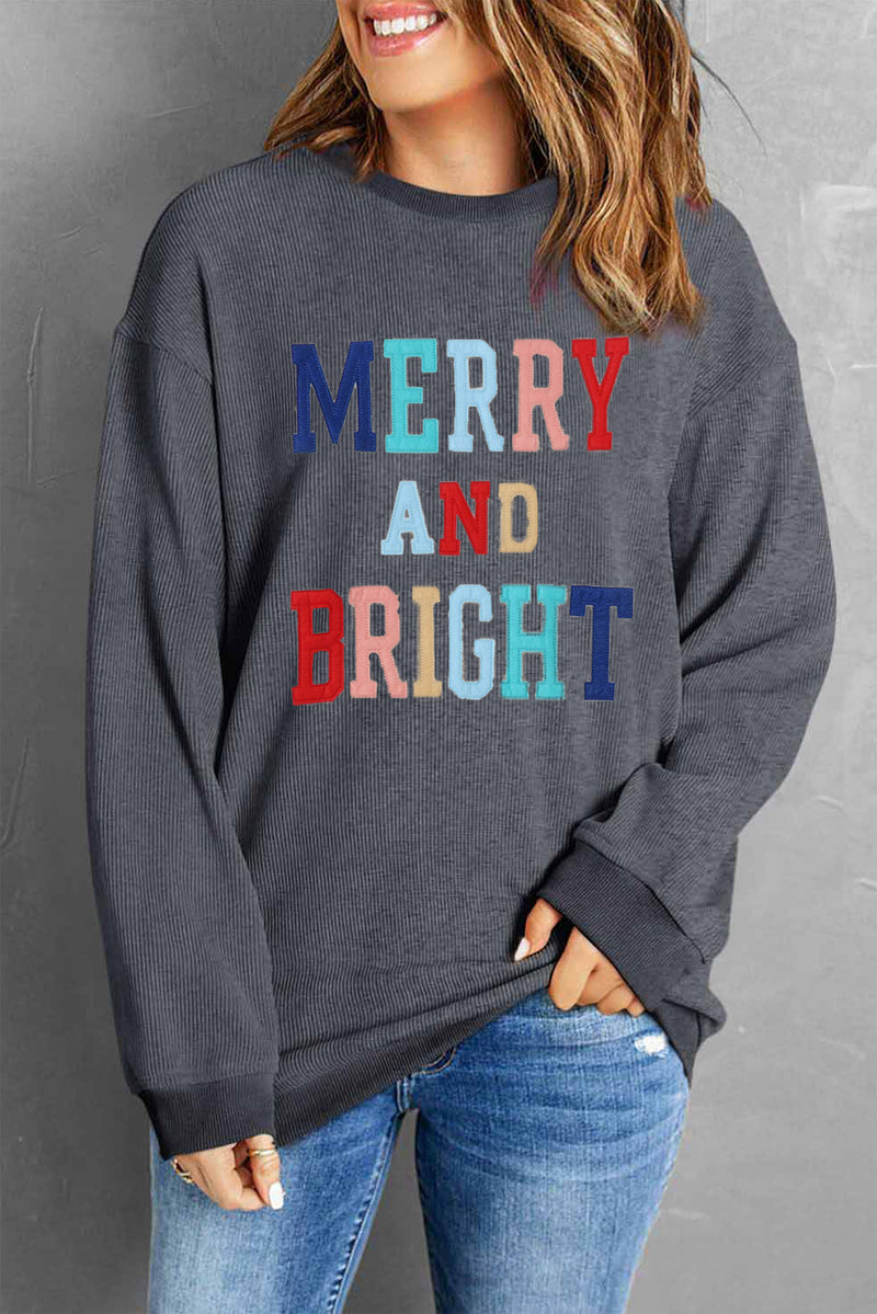 MERRY AND BRIGHT Graphic Sweatshirt Dark Gray