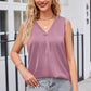 V-Neck Curved Hem Satin Tank