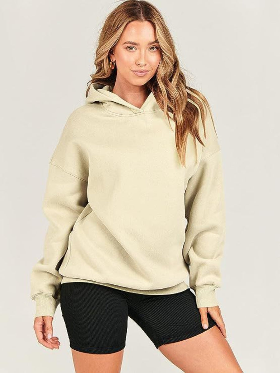 Dropped Shoulder Long Sleeve Hoodie Pastel Yellow